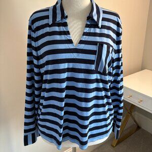 Talbots Size XL Knit Popover Shirt - Calais Stripe - 100% Cotton